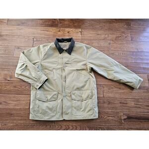 L.L Bean Jacket Mens L Safari Khaki Button Soft Shell Barn Coat VTG Nylon EUC